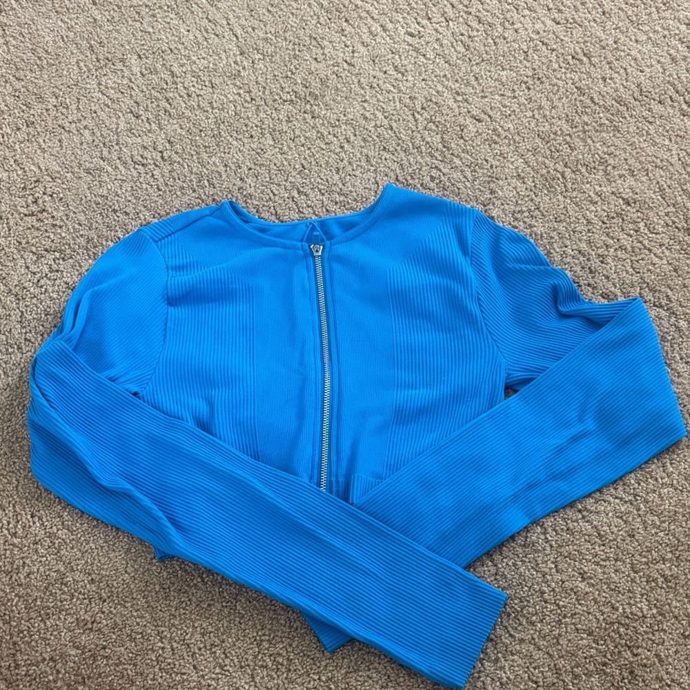 Vibrant Blue Garage Ribbed Long Sleeve Top